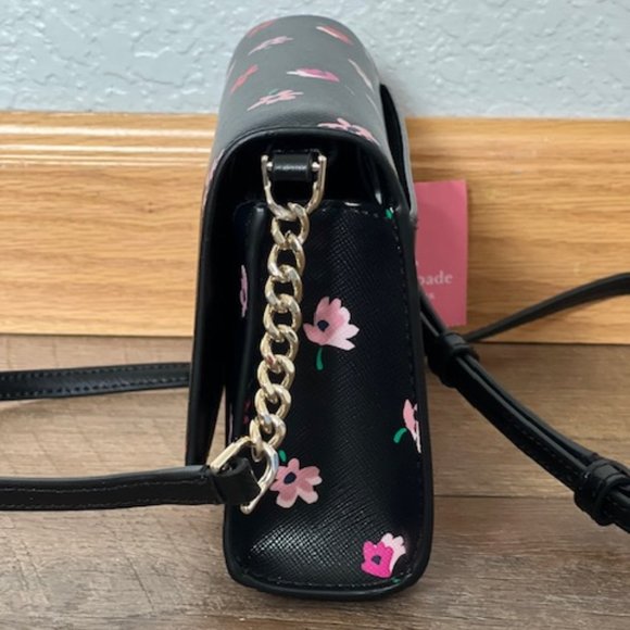 Kate Spade Staci Small Flap Crossbody in Ditsy Buds Black Floral - Picture 4 of 4